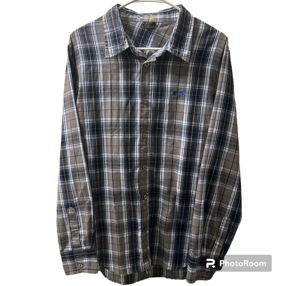 Oakley Men's Tartan Long Sleeve Button-Up Shirt SZ Large Blue Gray Tartan Plaid - Picture 1 of 4